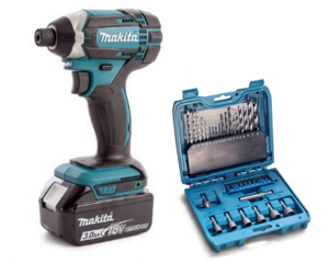 גוף מברגת אימפקט נטענת Makita DTD152Z 18V  + סט מקדחים וביטים מקיטה