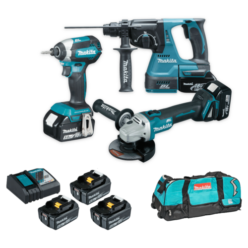 סט 3 כלים 18V נטען + 3 סוללות 5AH ומטען MAKITA DLX3189TX1