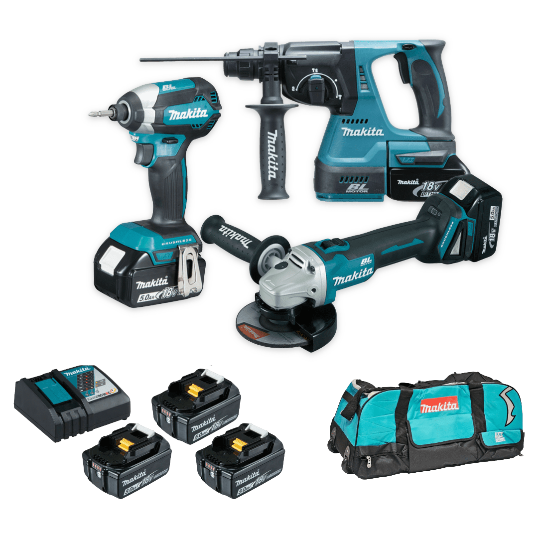 סט 3 כלים 18V נטען + 3 סוללות 5AH ומטען MAKITA DLX3189TX1