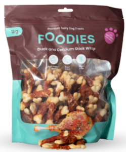 חטיף פודיס גלילת ברווז עם עצם סידן 1 ק"ג -  Foodies Duck and Calcium Stick Wrap 
