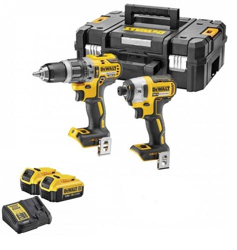 סט נטען 18V מקצועי מברגה מקדחה רוטטת + מברגת אימפקט + 2 סוללות 5 אמפר DeWALT DCK266M2