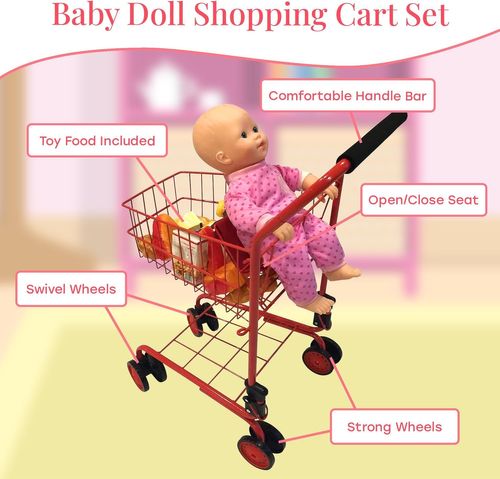 עגלת קניות מתכת עם מצרכים 