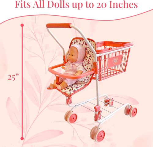 עגלת קניות מתכת עם מצרכים + מושב מרופד לבובה