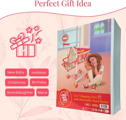 עגלת קניות מתכת עם מצרכים + מושב מרופד לבובה