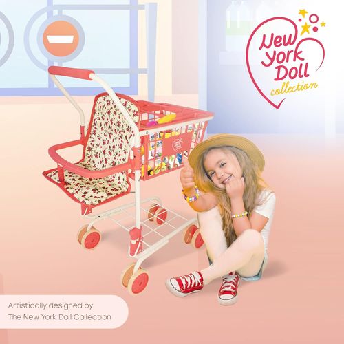 עגלת קניות מתכת עם מצרכים + מושב מרופד לבובה