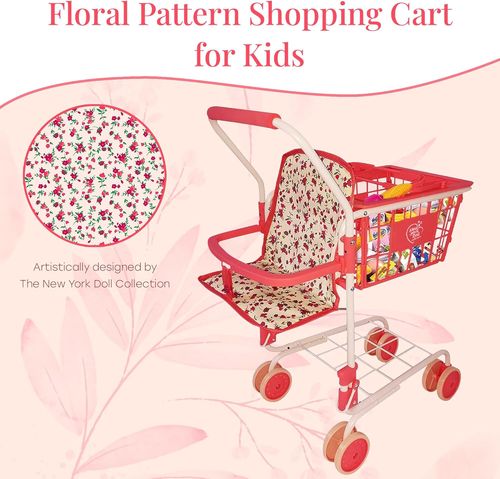 עגלת קניות מתכת עם מצרכים + מושב מרופד לבובה