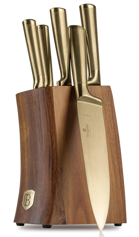 סט סכינים זהב עם מעמד עץ אקציה Berlinger Haus BH3125