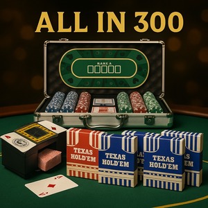 מארז פוקר ALL IN 300 כולל משטח לפוקר +מערבב קלפים אוטומטי +5 חפיסות קליפים
