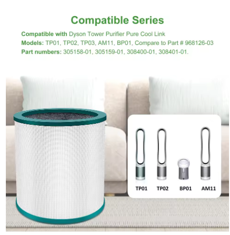 ‏פילטר תואם למטהר אוויר דייסון TP00 TP03 TP02 AM11 BP01 DYSON
