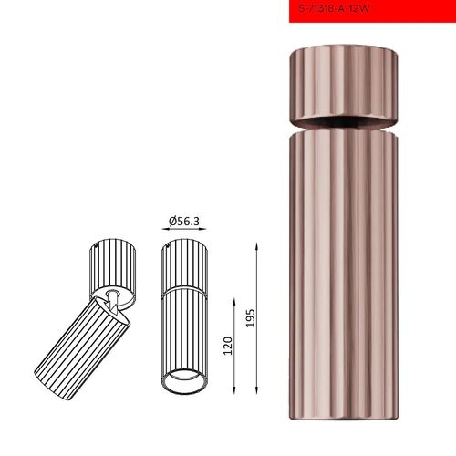 3000K 12W A צילינדר תקרה שיר רוז גולד