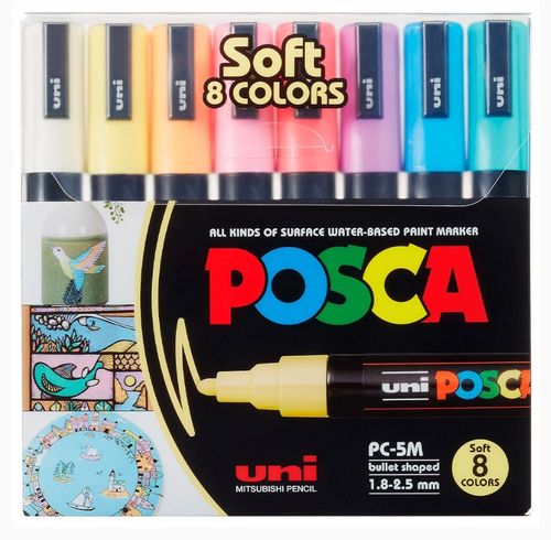 חדש! סט 8 טושי פוסקה בגוונים אפורים  Posca  PC-5M MONOTONE SET