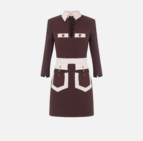 Colour-blocking dress in double layer crêpe fabric