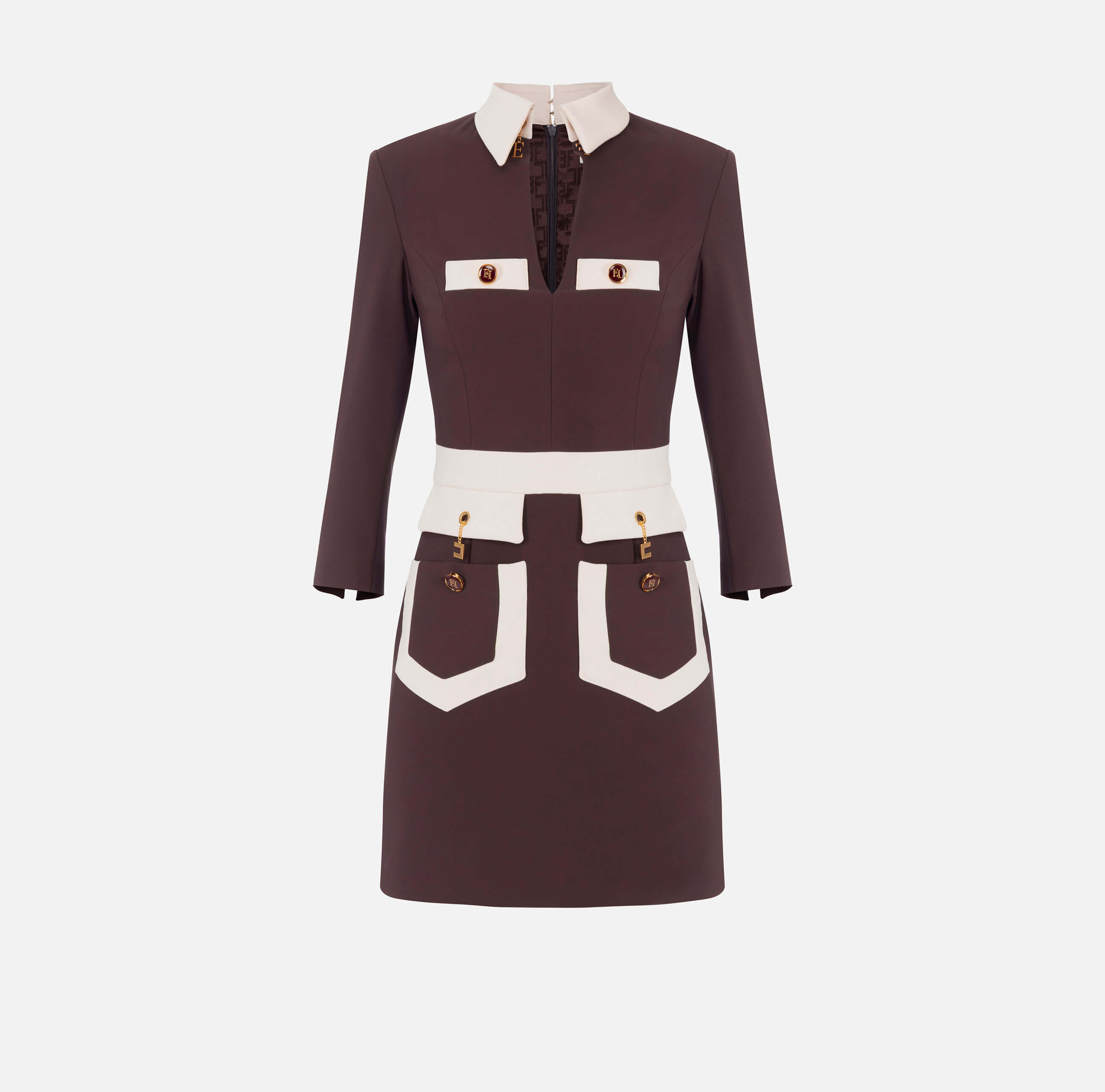 Colour-blocking dress in double layer crêpe fabric