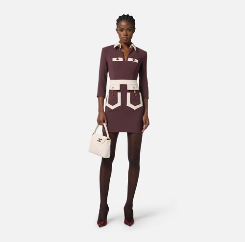 Colour-blocking dress in double layer crêpe fabric