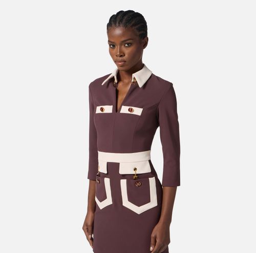Colour-blocking dress in double layer crêpe fabric