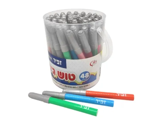 טושים צבעוניים עבים עם פקק אפור בכוס - 48 יח'