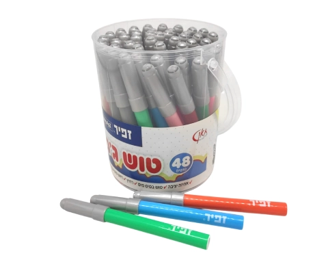 טושים צבעוניים עבים עם פקק אפור בכוס - 48 יח
