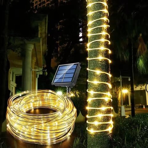 חבל לד סולארי 100 לד 12 מטר + שלט אלחוטי ו-USB | לבן חם
