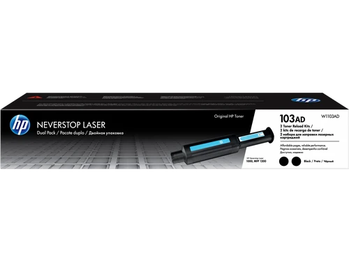 זוג טונרים שחורים מקוריים HP Neverstop 103A W1103AD (הספק 2,500 דף כל אחד)