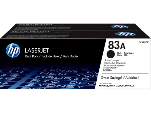 זוג טונרים שחורים מקוריים HP 83A CF283AF (הספק 1,500 דף כל אחד)