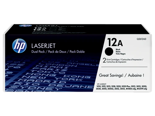 זוג טונרים שחורים מקוריים HP Q2612AF (הספק 2,000 דף כל אחד)