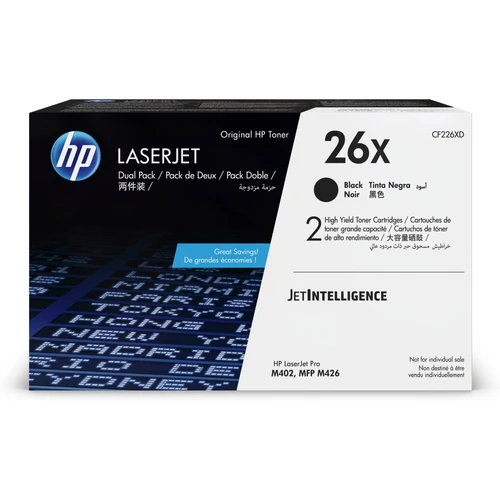 זוג טונרים שחורים מקוריים HP 26X CF226XD (הספק 9,000 דף כל אחד)