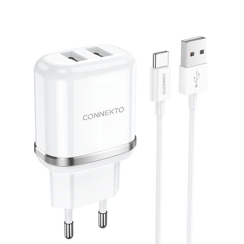 סט טעינה הכולל ראש מטען מהיר 2 יציאות USB-A וכבל USB-A ל-USB-C