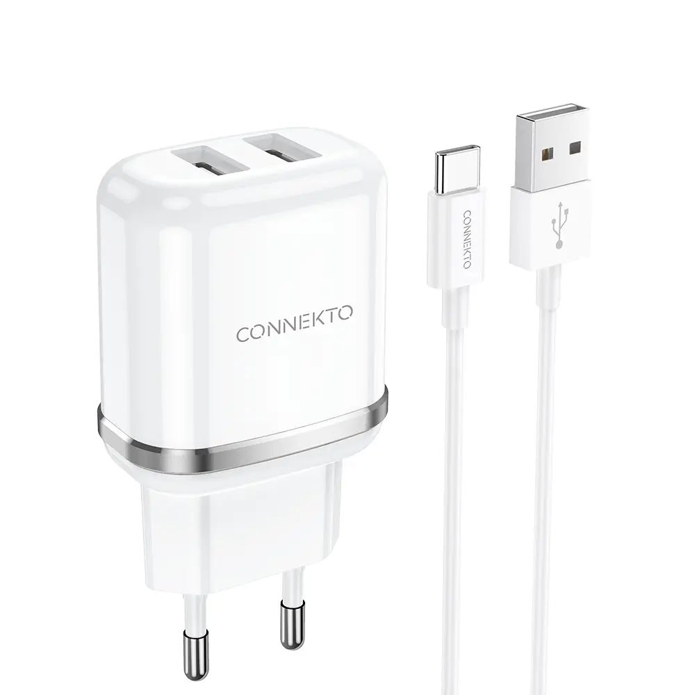 סט טעינה הכולל ראש מטען מהיר 2 יציאות USB-A וכבל USB-A ל-USB-C