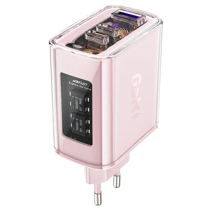 מטען קיר לטלפון, טעינה מהירה 2 כניסות USB-C וכניסת USB-A, ורוד