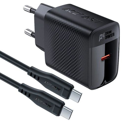 סט טעינה הכולל ראש מטען מהיר USB-C וכבל USB-C, טעינת PD20W מהירה, שחור