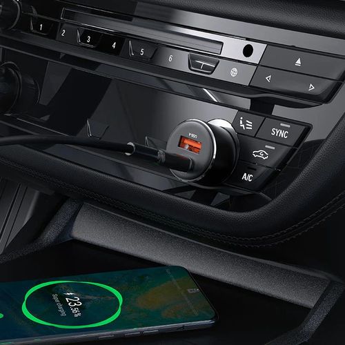 מטען מהיר לרכב, חיבור כפול (USB-A ו-USB-C), עיצוב מינימליסטי