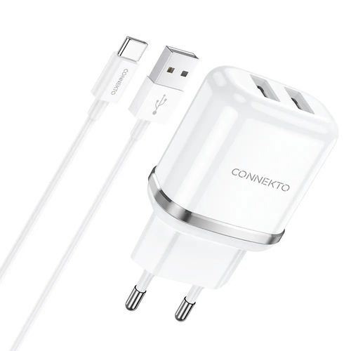 סט טעינה הכולל ראש מטען מהיר 2 יציאות USB-A וכבל USB-A ל-USB-C