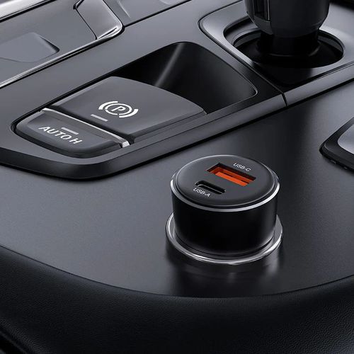 מטען מהיר לרכב, חיבור כפול (USB-A ו-USB-C), עיצוב מינימליסטי
