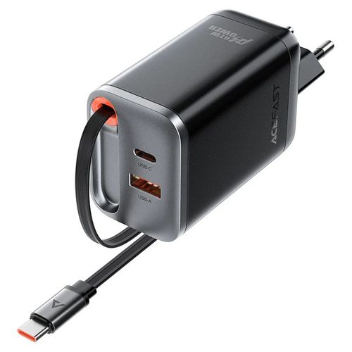 מטען מהיר ייחודי הכולל כבל טעינה USB-C נשלף ויציאות טעינה USB-A ו-USB-C