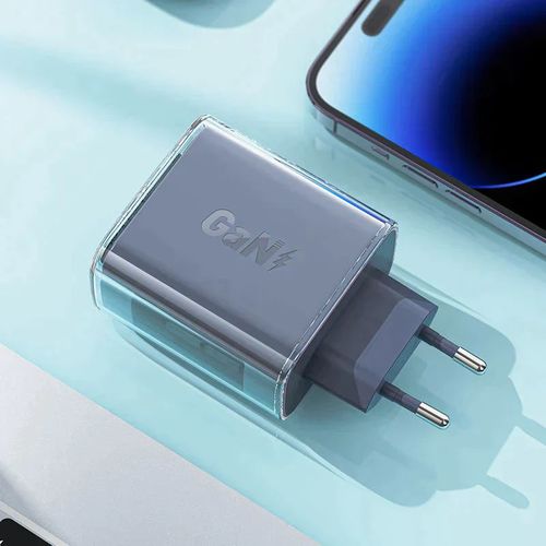 מטען קיר לטלפון, טעינה מהירה 2 כניסות USB-C וכניסת USB-A, סגול