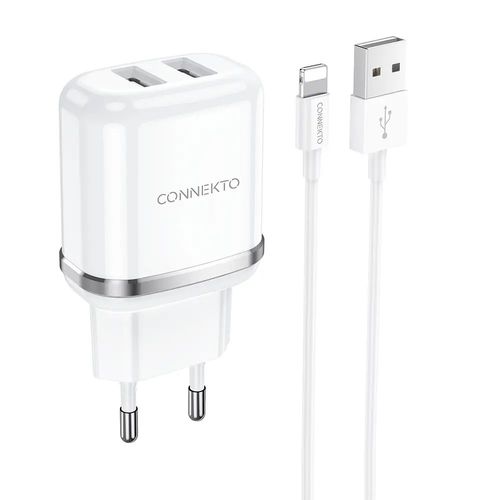 סט טעינה הכולל ראש מטען מהיר 2 יציאות USB-A וכבל USB-A ל-Lightning