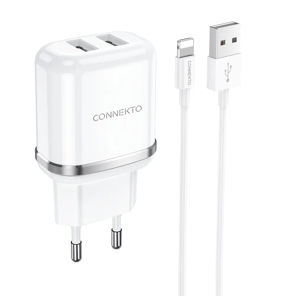 סט טעינה הכולל ראש מטען מהיר 2 יציאות USB-A וכבל USB-A ל-Lightning