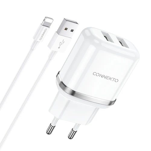 סט טעינה הכולל ראש מטען מהיר 2 יציאות USB-A וכבל USB-A ל-Lightning