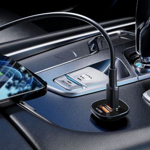 סט מטען מהיר לרכב הכולל ראש טעינה USB-C + USB-A וכבל טעינה USB-C ל-Lightning
