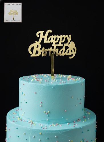 LE7004 טופר לעוגה Happy Birthday זהב 