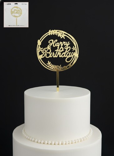 LE7013 טופר לעוגה Happy Birthday זהב 