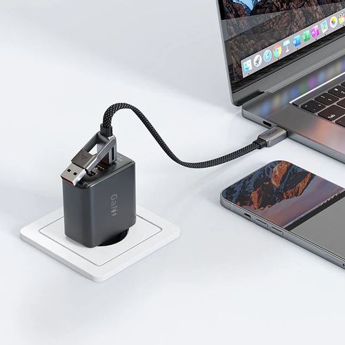 כבל סנכרון וטעינה קצר USB-A ו-USB-C ל-USB-C, עיצוב מתקפל מהפכני, תומך טעינה מהירה, 0.2 מטר