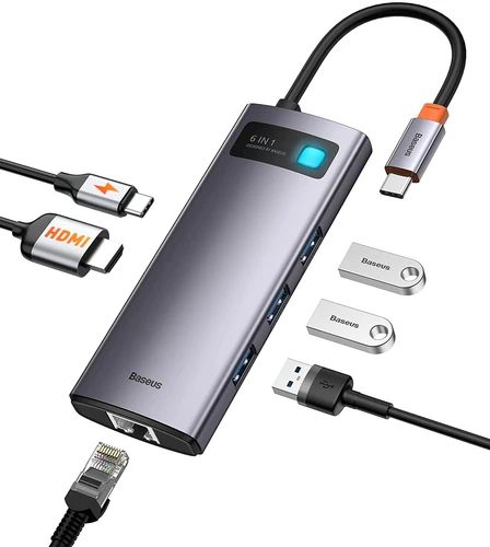 תחנת עגינה Baseus PD 100W HDMI RJ45 6IN1 USB-C | רכזת טייפ סי