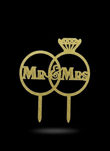 LE7017 טופר לעוגה MR & MRS זהב נצנץ