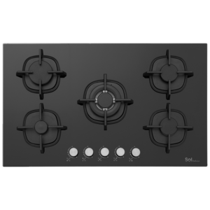 כיריים 5 להבות זכוכית שחורה מחוסמת 90 ס״מ  SOL F9GBCT-694 