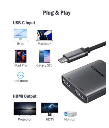 מתאם איכותי TYPE C זכר ל2 נקבות HDMI 4K 60HZ