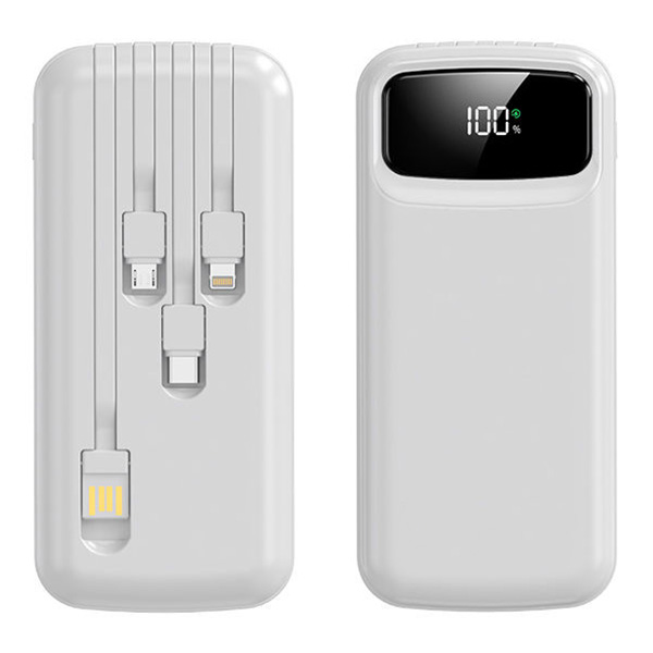 פאוור בנק סוללת גיבוי 20,000mAh עם 4 כבלים נשלפים וצג דיגיטלי