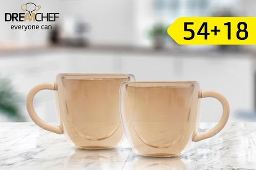זוג כוסות אספרסו DreamChef זכוכית כפולה בגודל 80ml בצבע אמבר