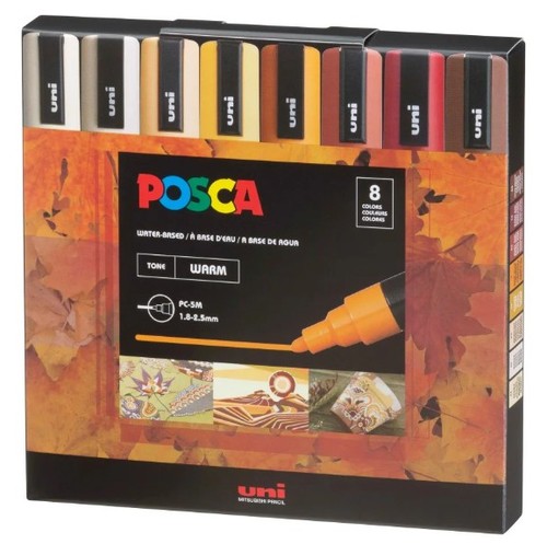 חדש! סט 8 טושי פוסקה בגוונים חמים  Posca  PC-5M WARM COLORS