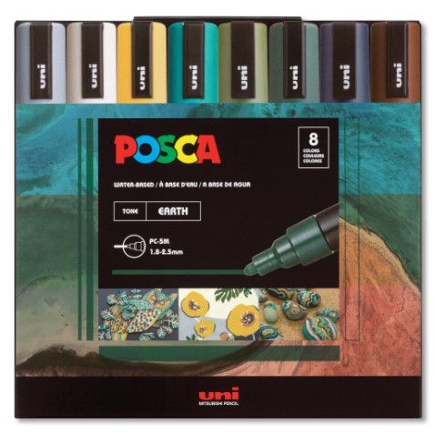 חדש! סט 8 טושי פוסקה בגוונים חמים  Posca  PC-5M EARTH COLORS